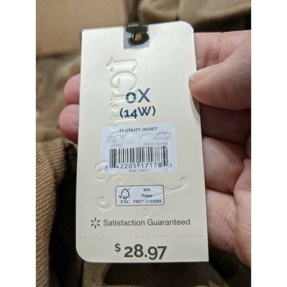 Terra & Sky Plus Size 0X Brown Light Weight Snap Utility Jacket 14W - Picture 3 of 6